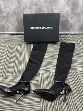 Authentic Alexander Wang Black Stretch Over-the-Knee Stiletto Boots